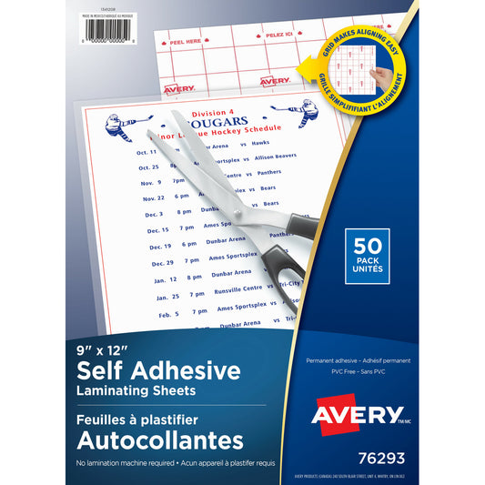 Avery Self Adhesive Laminating Sheets - 9" x 12" - 50 Pack