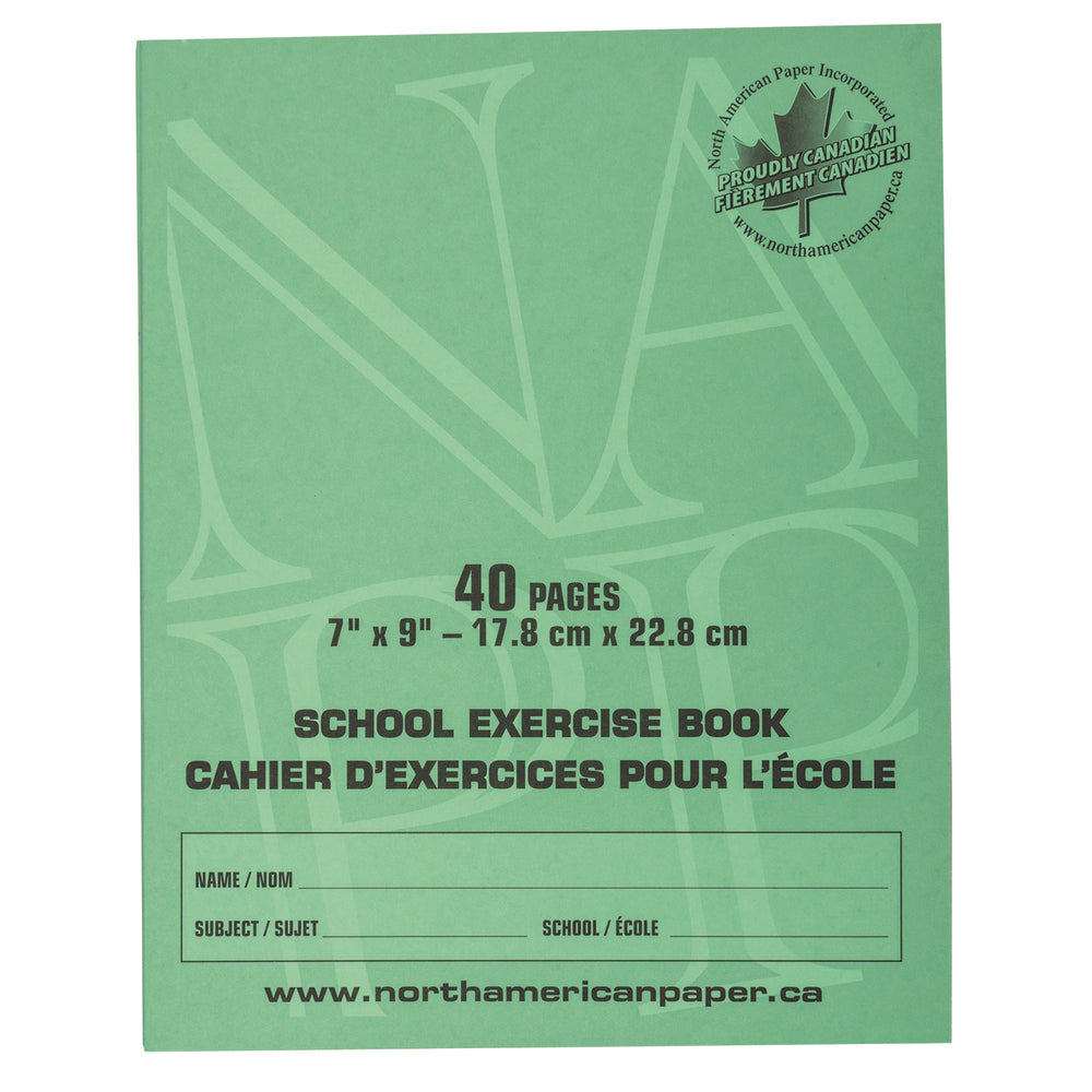 Cahiers d'exercices North American Paper Inc. - 7" x 9" - 7/16"-7/32" à pois bleus - Dessus uni - Paquet de 25