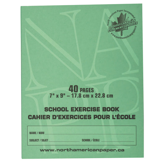 Cahiers d'exercices North American Paper Inc. - 7" x 9" - 7/16"-7/32" à pois bleus - Dessus uni - Paquet de 25