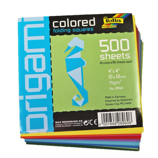 Folia Origami Paper, Assorted Colors, 4"x4, 500/pack