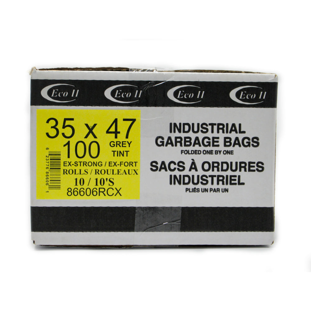 Eco II Garbage Bags - 35" x 47" - Strong - Grey -  - 10/Roll - 10 Pack