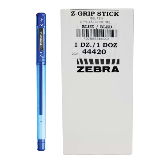 Zebra Z-Grip Gel Stick Pen - 0.7mm - Blue Ink - 12 Pack