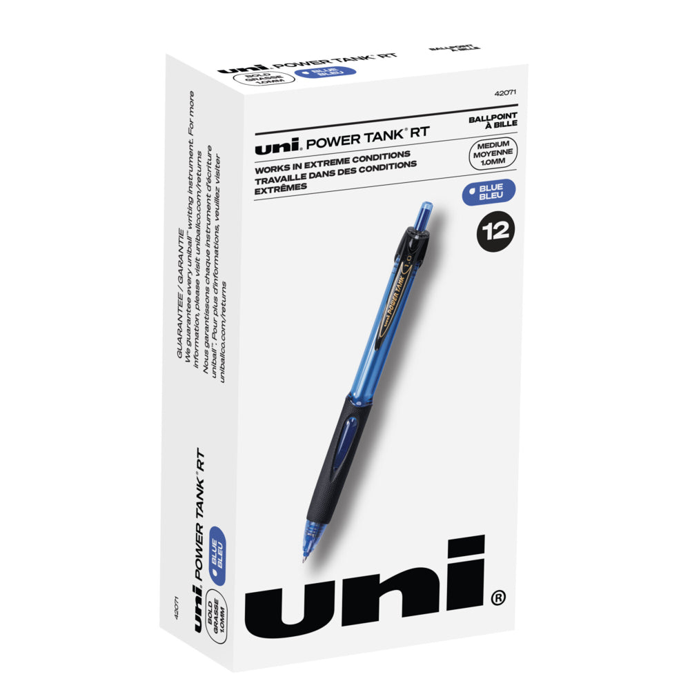 Stylos à bille rétractables pressurisés Uniball Power Tank RT - 1,0 mm - Encre bleue - Lot de 12