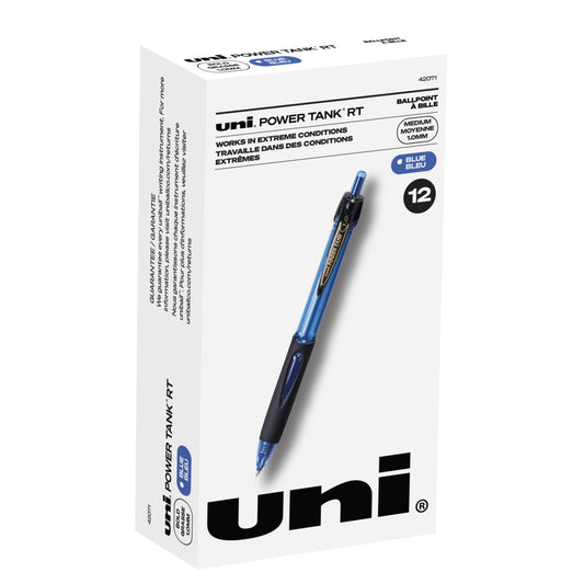 Stylos à bille rétractables pressurisés Uniball Power Tank RT - 1,0 mm - Encre bleue - Lot de 12