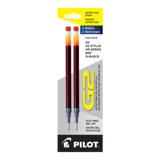 Recharges pour stylo Pilot G2 - Dr Grip Gel - G-Knock - B2P - Pointe extra fine - Encre rouge - Lot de 2