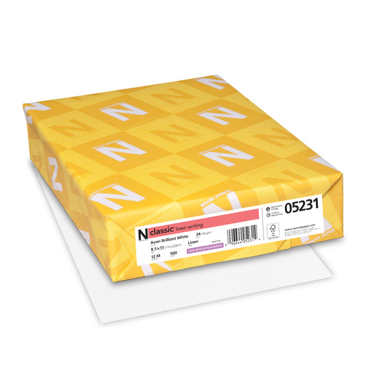 Spicers Classic Linen Writing Paper - 8.5" x 11" - 24 lb - Avon Brilliant White - FSC - 500/Pack