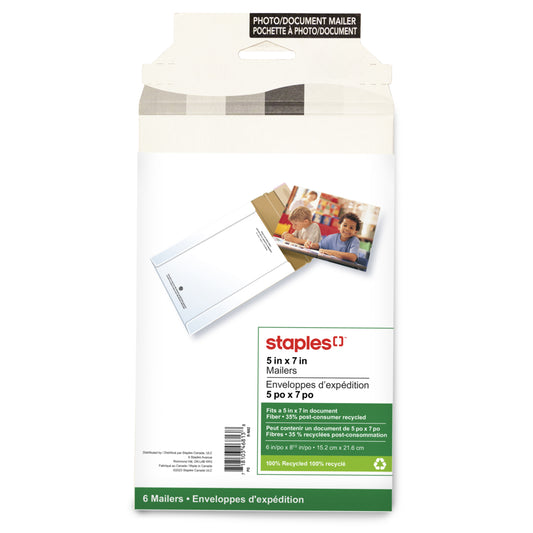 Staples Photo Mailers - 5-3/4" x 8" - 6 Pack