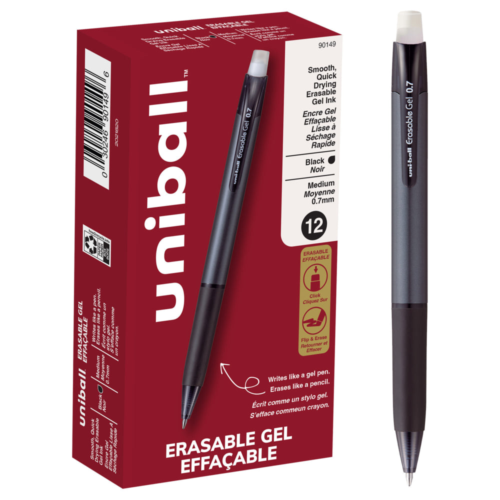 uni-ball Erasable Gel Retractable Pens - Medium Point (0.7mm) - Black- 12 Pack