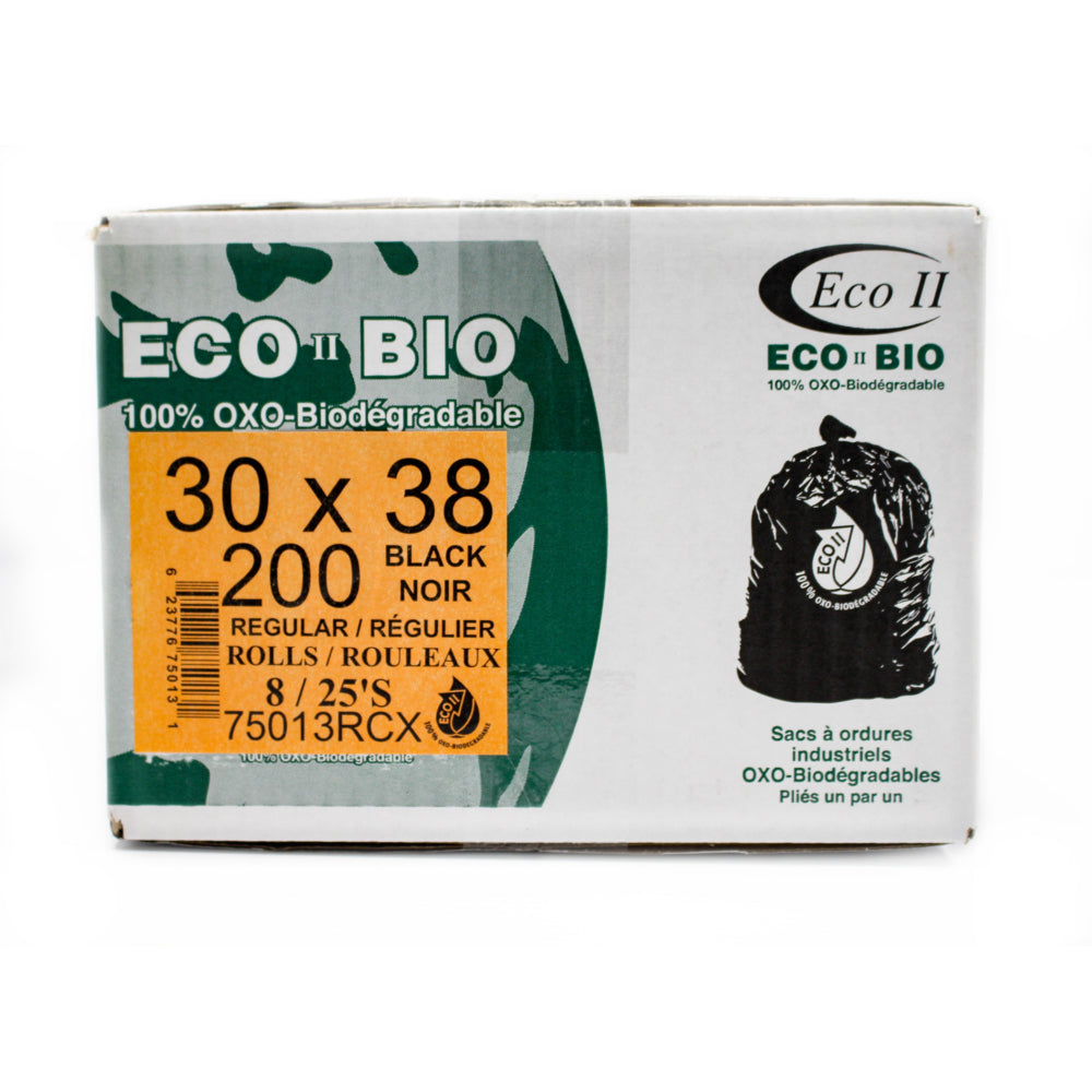 Sacs poubelles oxo-biodégradables Eco II - 76,2 x 96,5 cm - Régulier - Noir - Paquet de 200