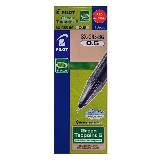 Stylo Pilot GreenTecpoint - Pointe extra fine - 0,5 mm - Rouge - Lot de 10