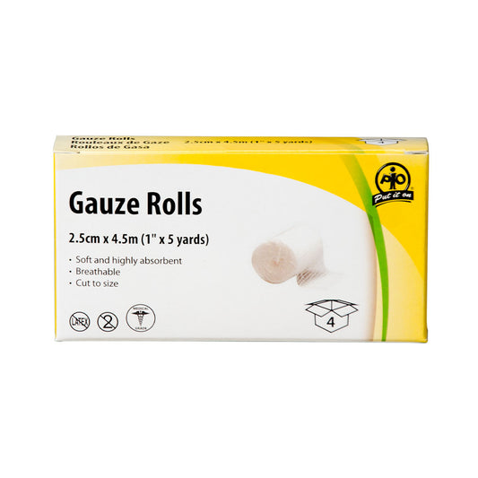 Wasip Gauze Bandage Roll - 2.5cm x 4.5m - 4 Pack