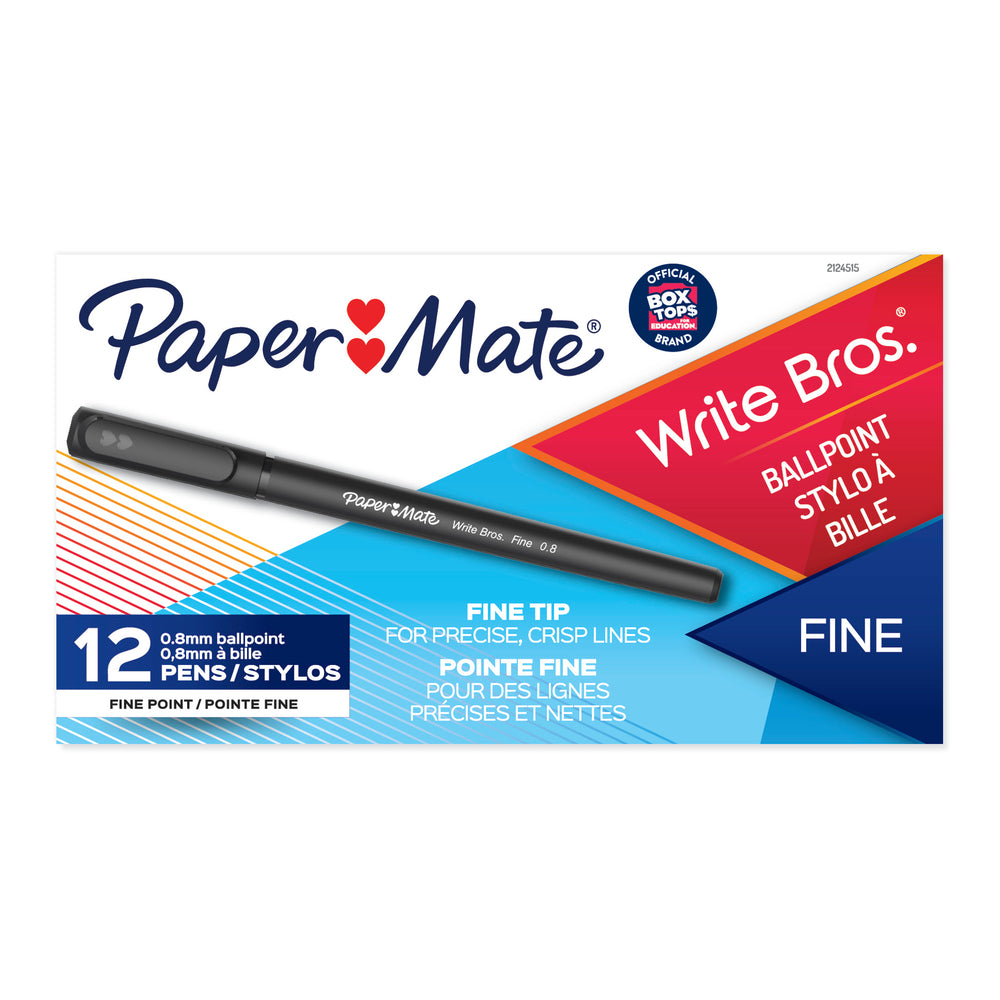 Paper Mate Write Bros Ballpoint Pens - Fine Point - Black - 12 Pack