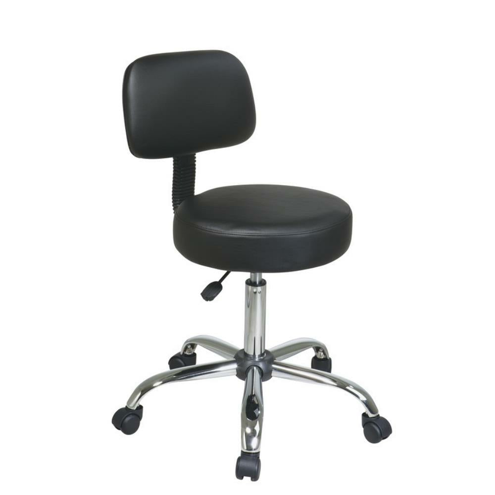 Tabouret pivotant Worksmart avec dossier, siège en vinyle noir et base chromée