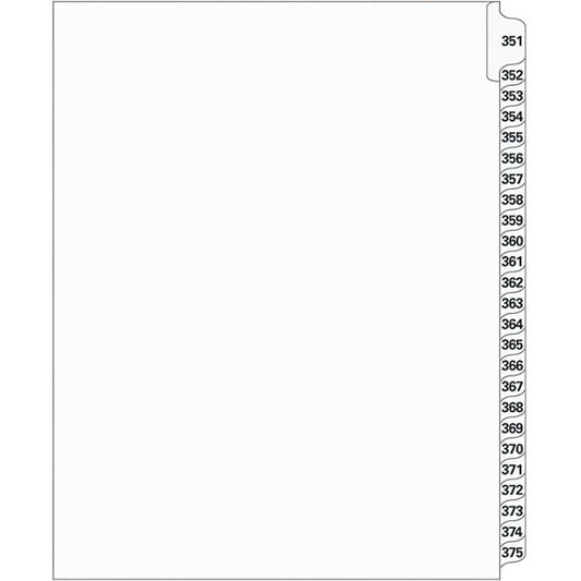 Supreme Litigation Tabs 25th Cut Numeric Set 11" White #351-375