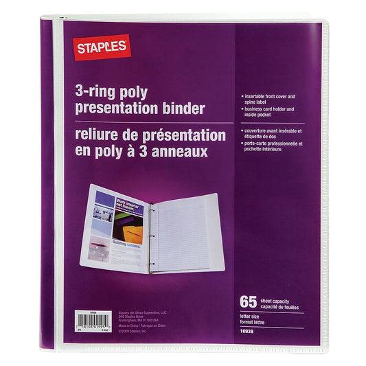 Staples 3-Ring Poly Presentation Binder - Letter Size - 5/8" - White