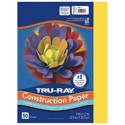 Papier de construction Tru-Ray, jaune, 22,9 cm x 30,5 cm, 50 feuilles/paquet