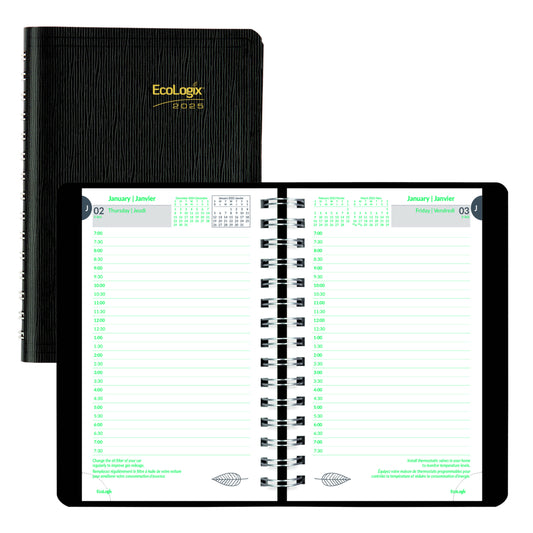 Blueline 2025 EcoLogix Daily Planner - 8" x 5" - Black - Bilingual
