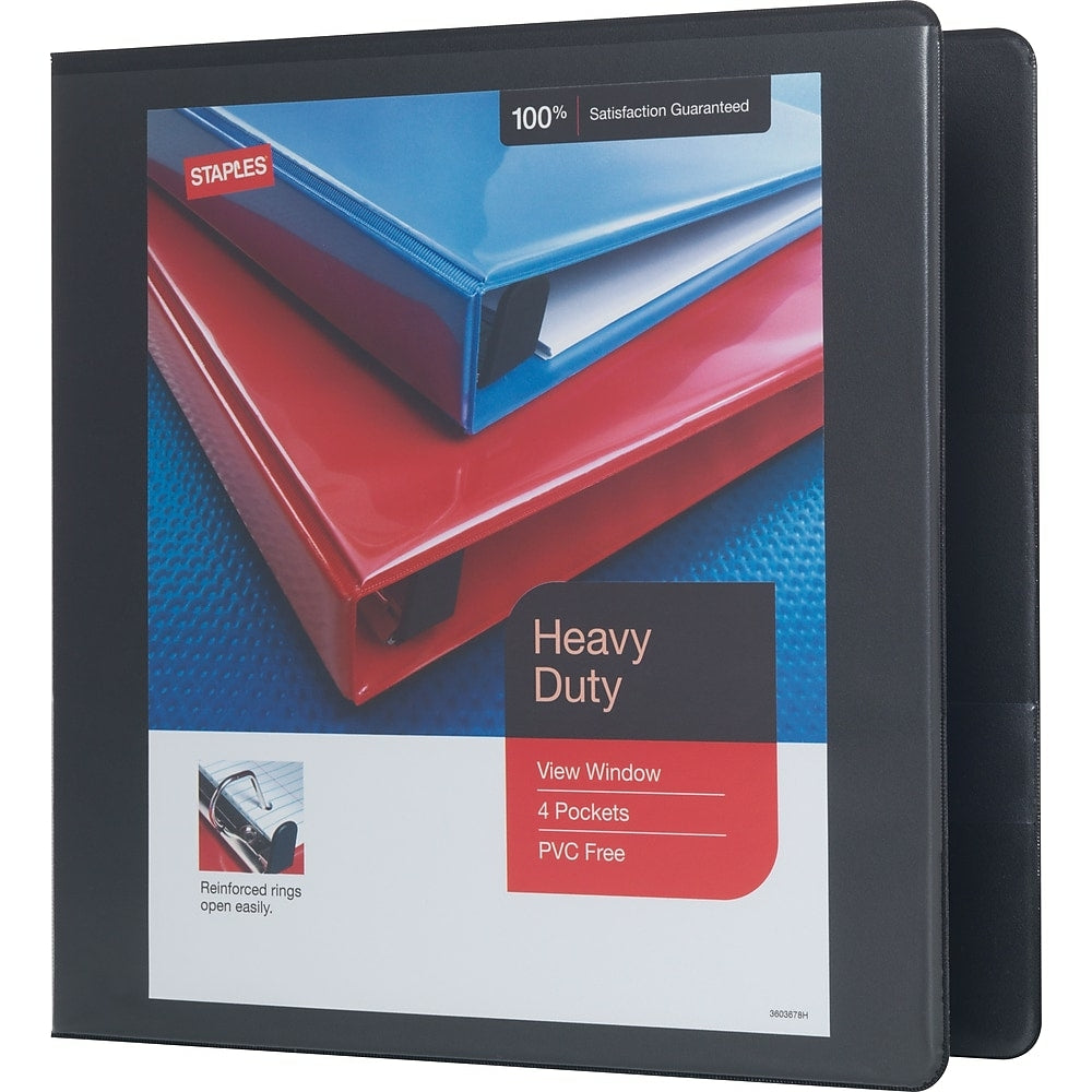 Staples Heavy-Duty View Binder with D-Rings - 2" - Black