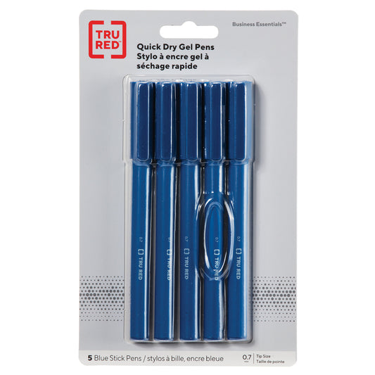 TRU RED Quick Dry Gel Pens - Medium Point - 0.7mm - Blue - 5 Pack