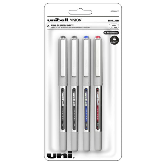 Stylos roller Uni-Ball Vision - Pointe fine (0,7 mm) - Couleurs assorties - Lot de 4