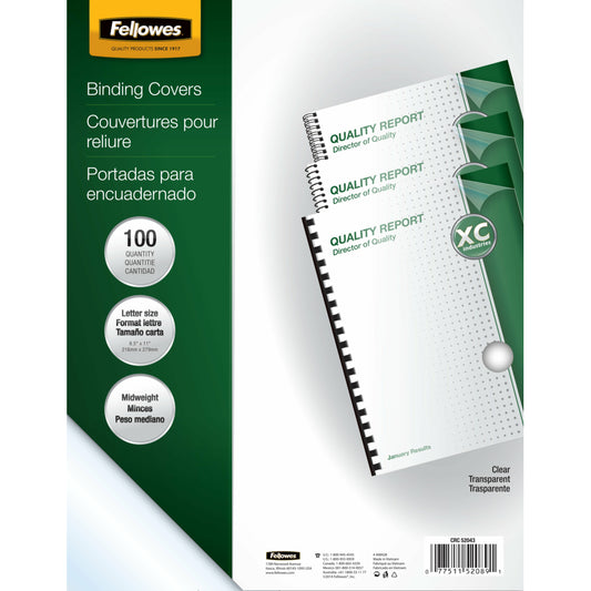 Couvertures transparentes en PVC Fellowes Crystals - Format lettre - Paquet de 100