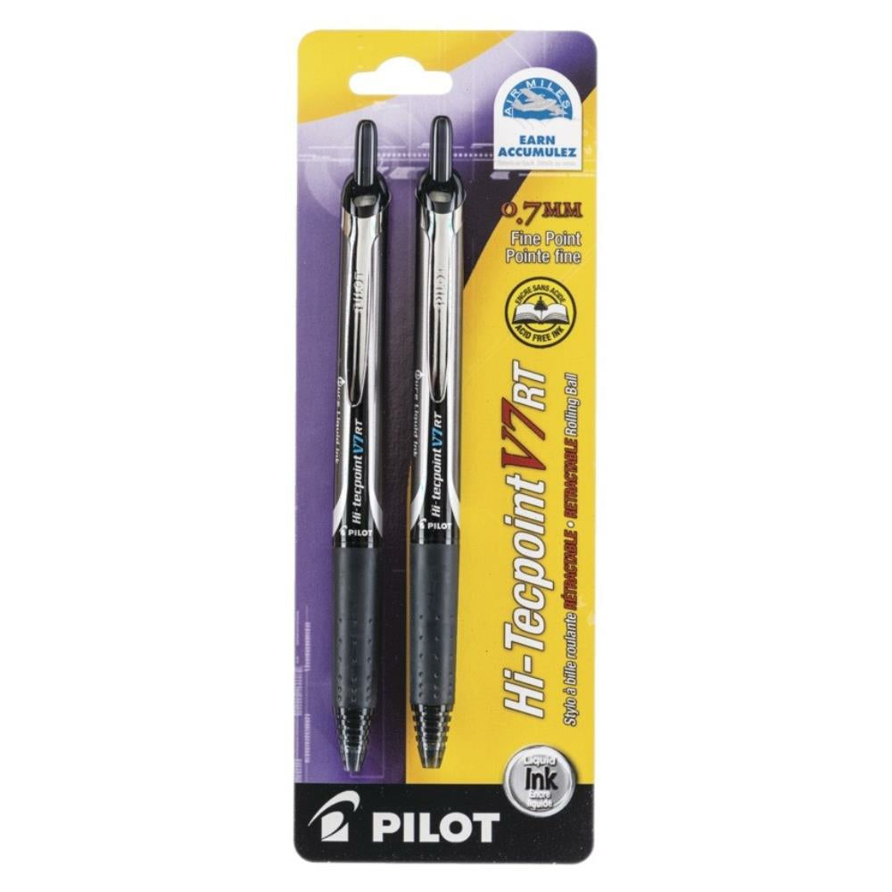 Stylo roller rétractable Pilot Hi-Tecpoint. Noir. Paquet de 2.