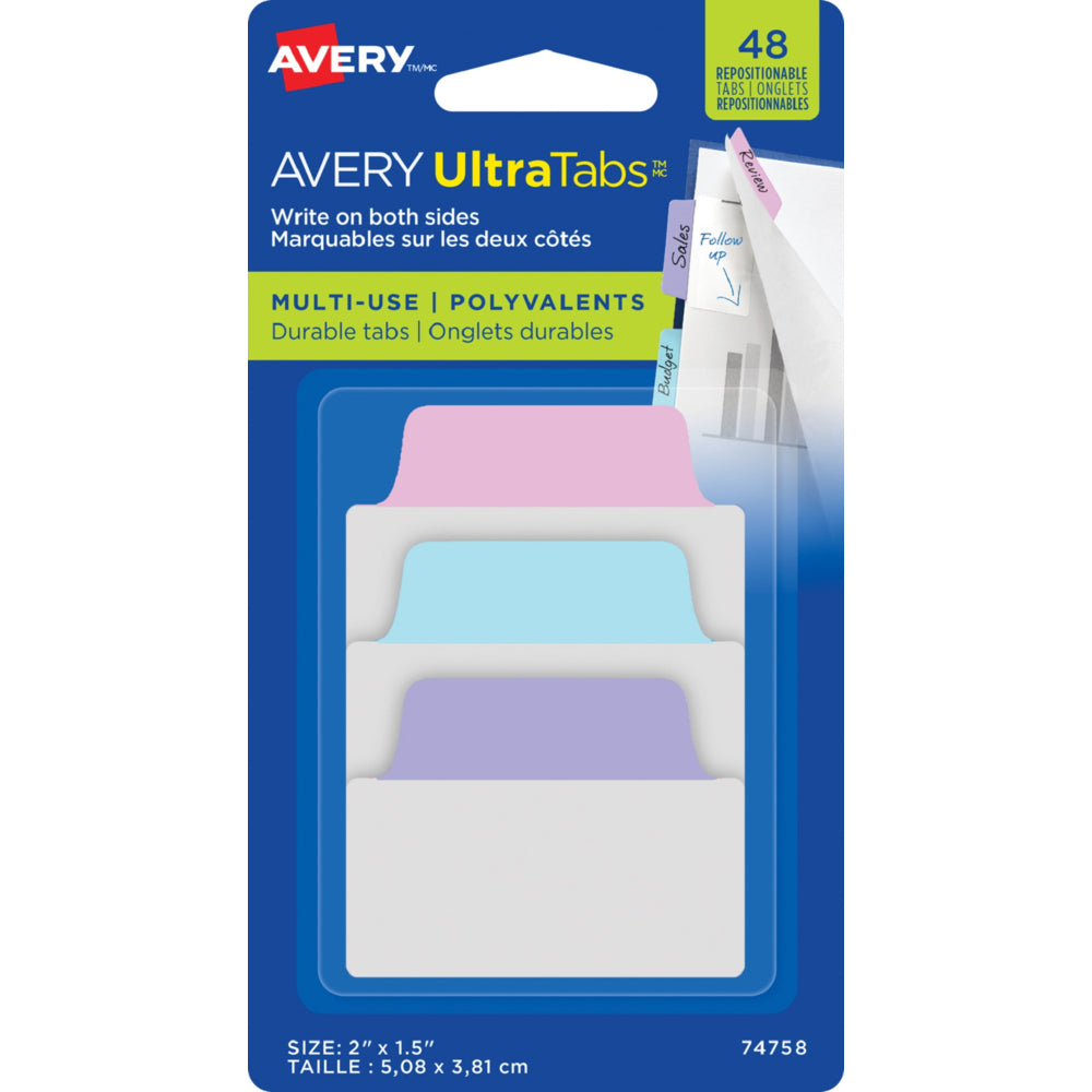 Onglets Avery Ultra - 2" x 1,5" - Couleurs pastel - Paquet de 48
