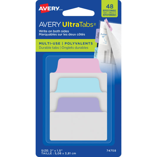 Onglets Avery Ultra - 2" x 1,5" - Couleurs pastel - Paquet de 48