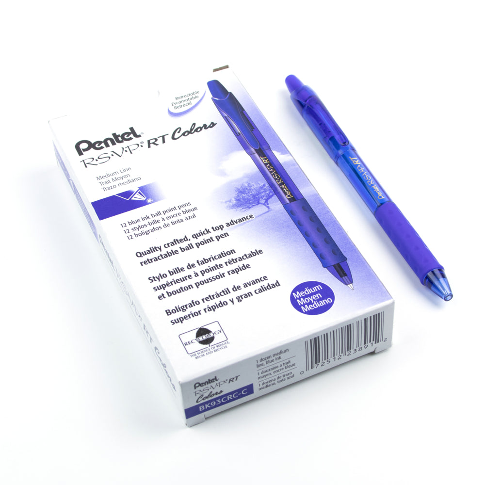 Stylo à bille rétractable Pentel RSVP - Pointe moyenne - 1,0 mm - Bleu - Lot de 12