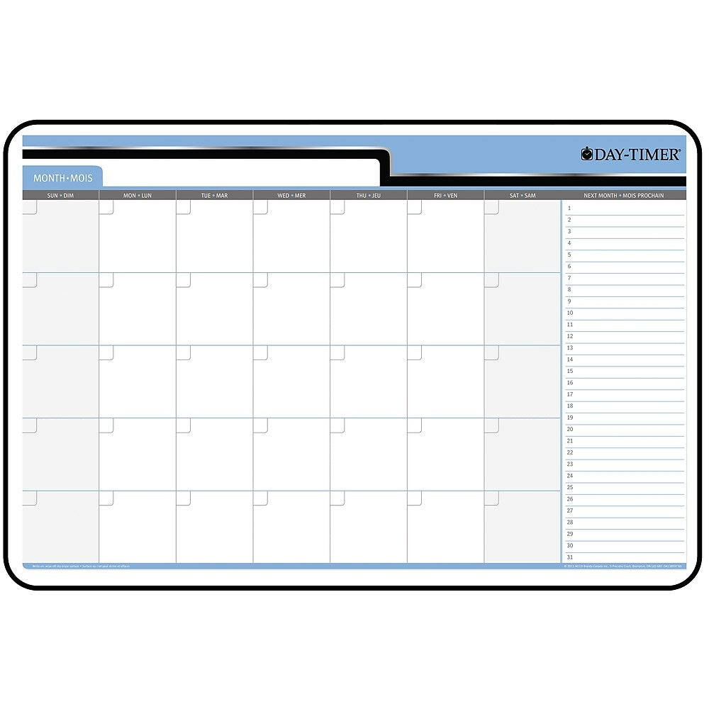 Day-Timer Undated Hardboard Erasable 30-Day Wall Planner - 24" x 36" - Bilingual