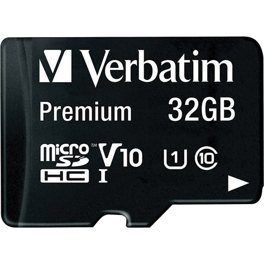 Carte MicroSDHC Verbatim 32 Go Classe 10 avec adaptateur, noire