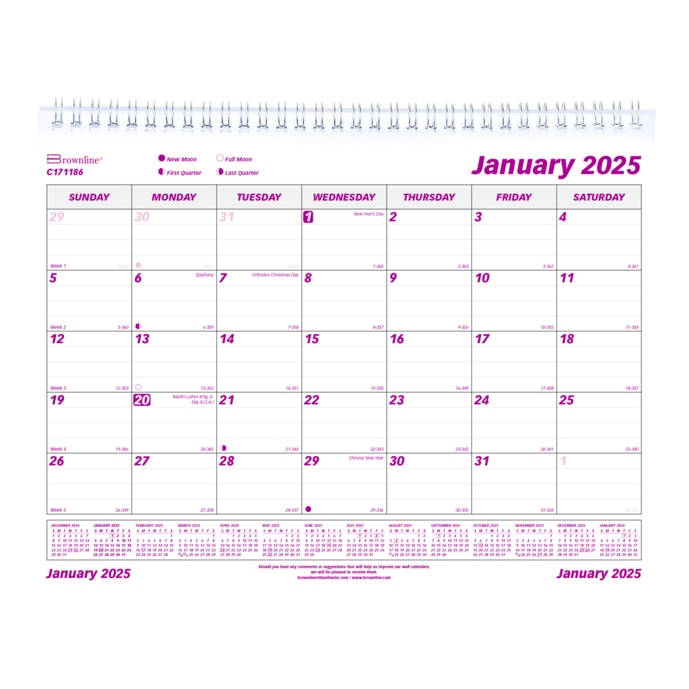 Brownline 2025 Wall Calendar - 11" x 8-1/2" - English