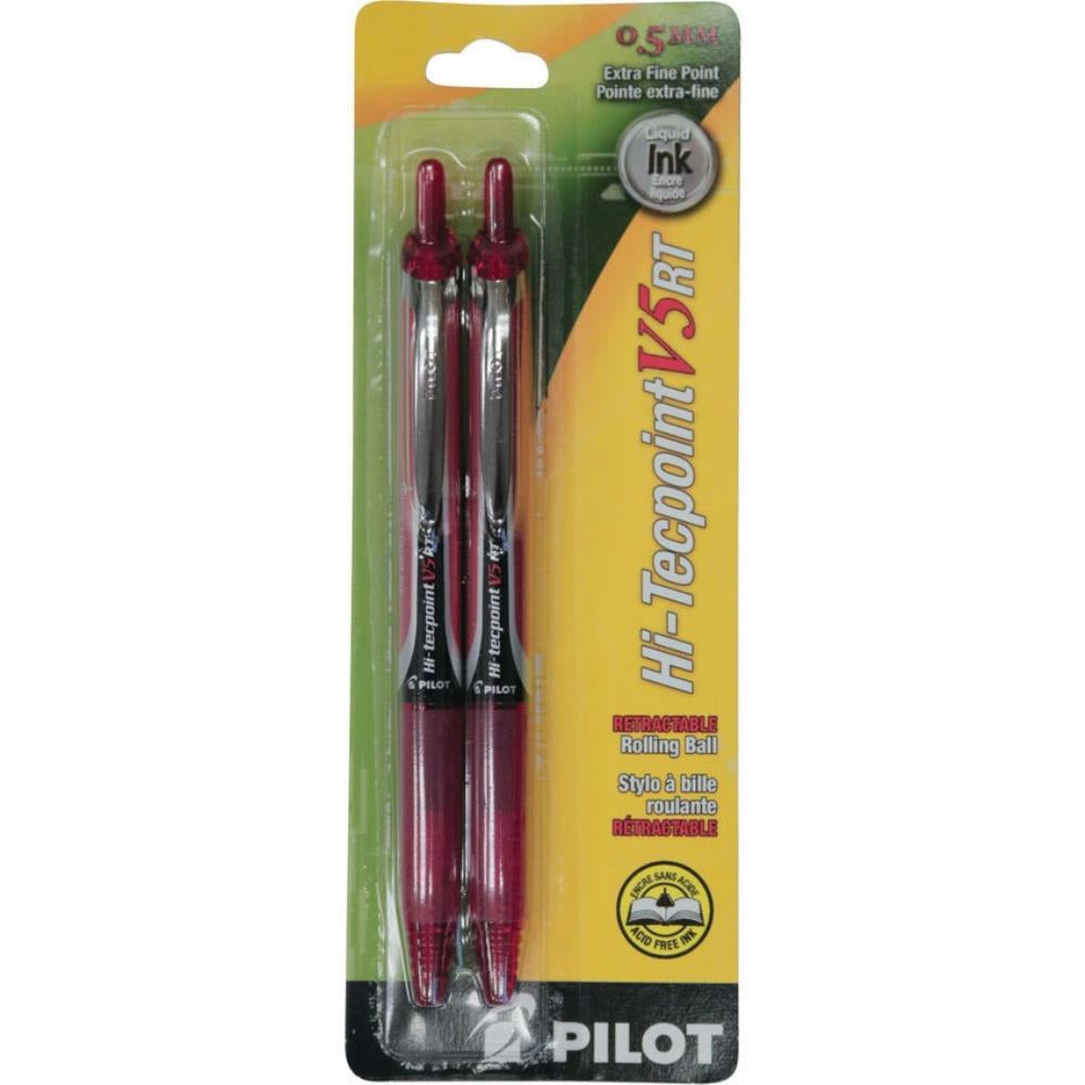 Stylo roller rétractable Pilot Hi-Tecpoint. 0,5 mm. Rouge. Paquet de 2.