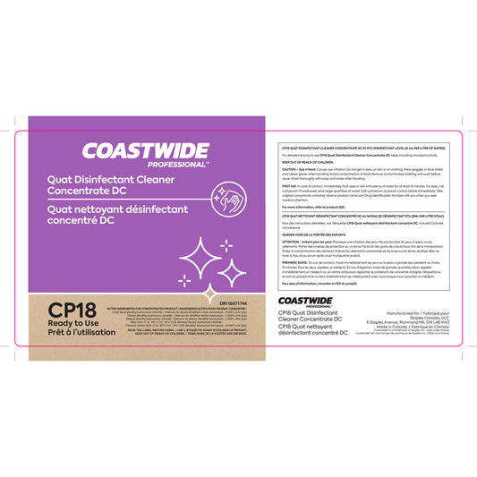 Coastwide Professional CP18 Quat Nettoyant désinfectant concentré DC Étiquette secondaire