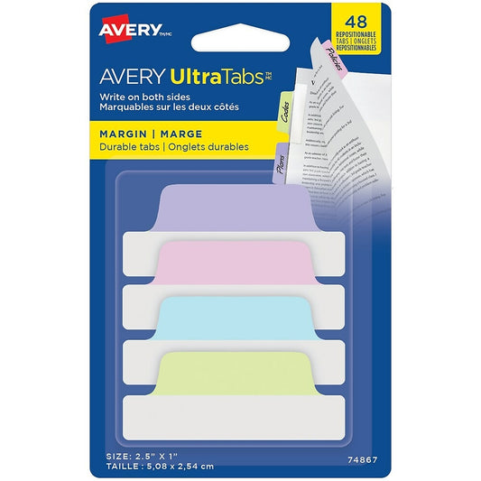 Avery UltraTabs Margin Tabs, Pastel Colours, 48 Pack