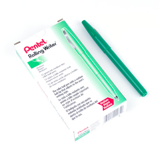 Stylo à bille roulante Pentel Original, pointe coussinée – 0,8 mm – Vert – Lot de 12