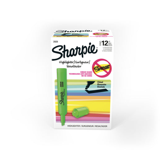 Surligneurs Sharpie à pointe biseautée style réservoir – Vert – Lot de 12