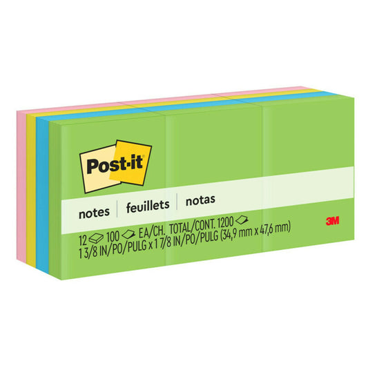 Notes Post-it - 1-3/8" x 1-7/8" - Collection Fantaisie Florale - 1200 feuilles - Paquet de 12