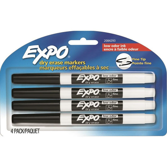 Expo Low Odour Dry Erase Markers - Fine Tip - Black - 4 Pack