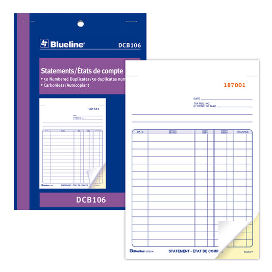 Blueline DCB106 Bilingual Statements Book - 50 Duplicates