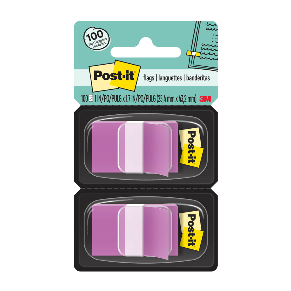 Post-it 1" x 1.7" Flags - Purple - 50 Flags/Dispenser - 2 Dispensers/Pack