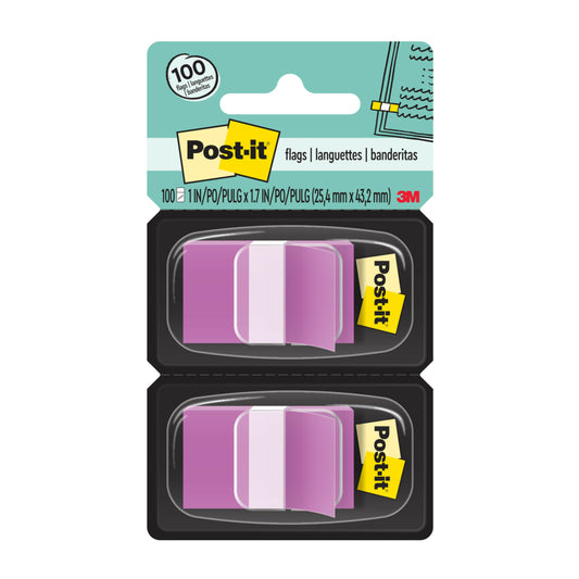 Post-it 1" x 1.7" Flags - Purple - 50 Flags/Dispenser - 2 Dispensers/Pack