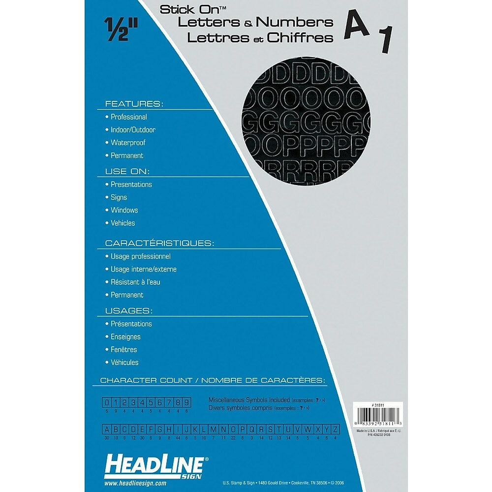 HeadLine 1/2" Helvetica Letters & Numbers  -  Black