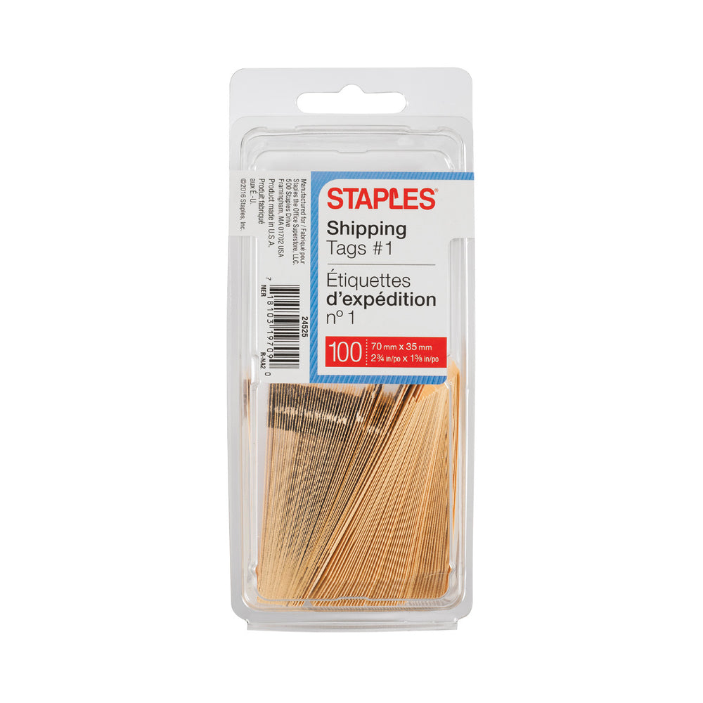 Staples Plain Shipping Tags - 2-3/4" x 1-3/8" - Manila - 100 Pack