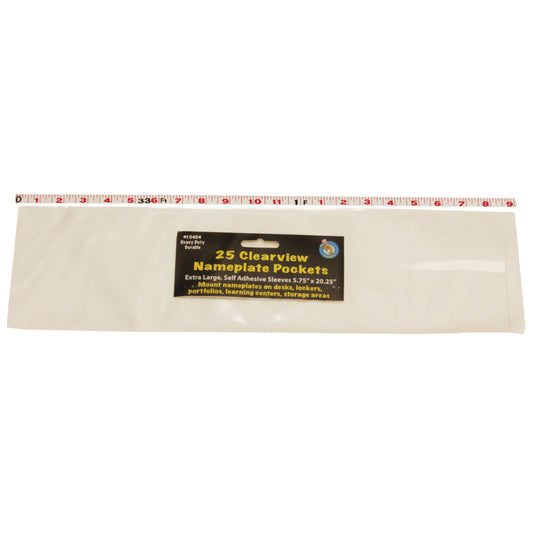 Ashley Clear View Self-Adhesive Name Plate Pockets - 5.75" x 21" - 25 Pack