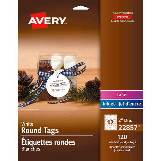 Avery Round Tags - 2" Dia. - White - 120 Labels