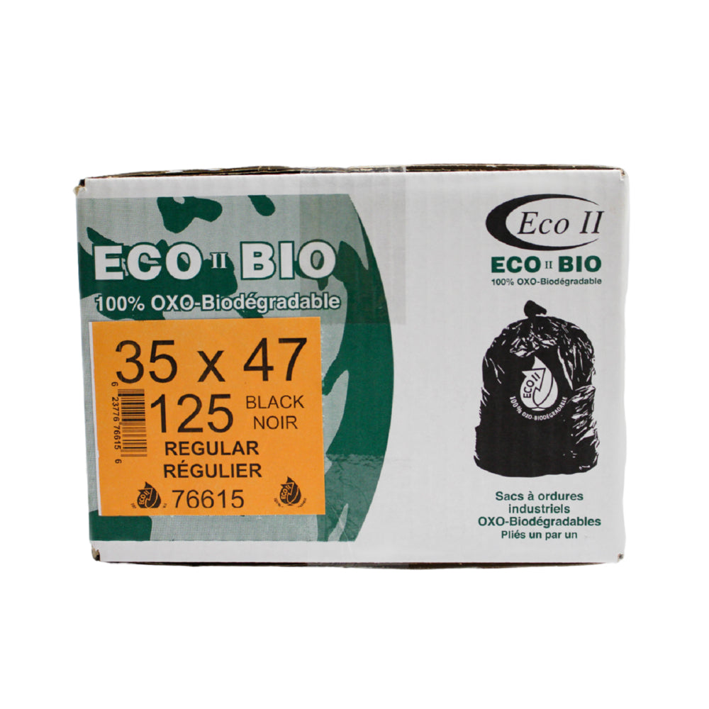 Sacs poubelles oxo-biodégradables Eco II - 35" x 47" - Régulier - Noir - Paquet de 125