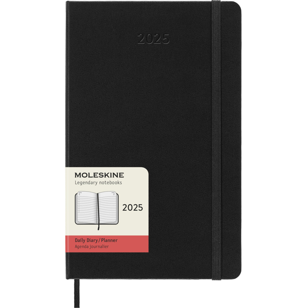 Agenda journalier Moleskine Classic 2025 à couverture rigide, grand format, 12,7 x 21 cm, noir