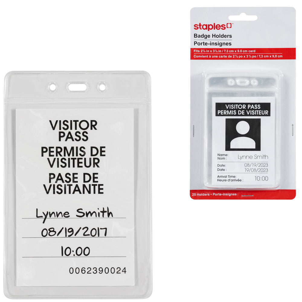 Staples Heavy-Duty Vertical Badge Holders - 2-7/8" x 3-7/8" - Clear - 25 Pack