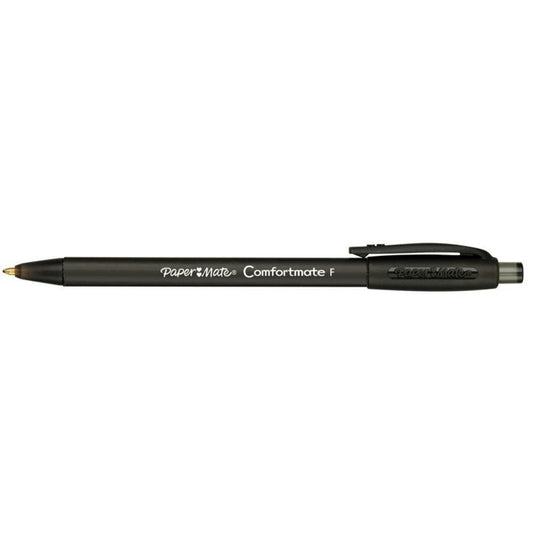 Stylos à bille Paper Mate Comfortmate - Rétractables - 0,8 mm - Noir - Lot de 12